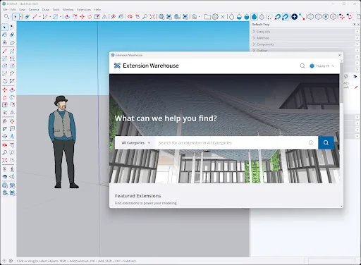 Fenêtre officielle SketchUp Extension Warehouse dans l'application de bureau